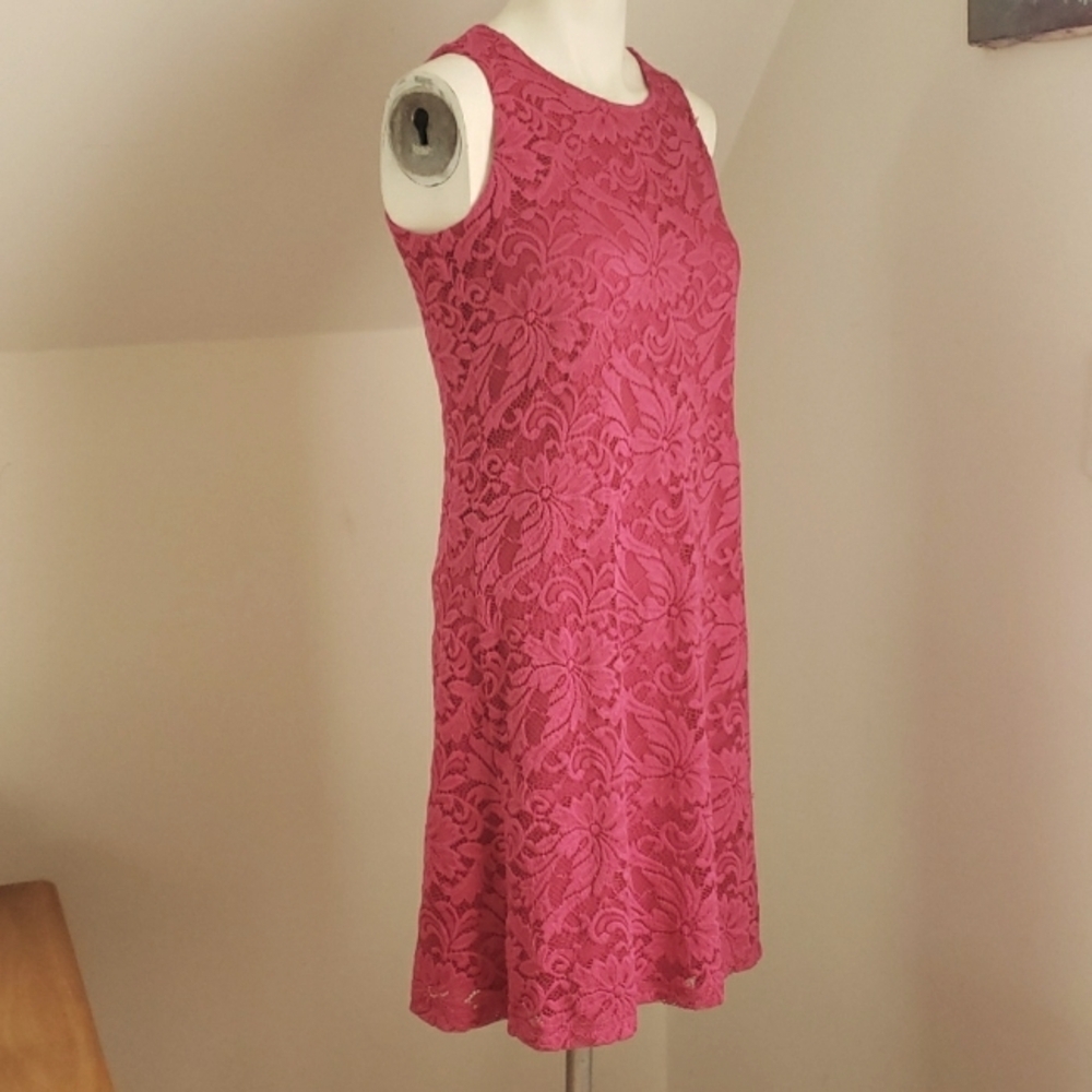 Ronni Nicole Hot Pink Lace Sleeveless Shift Dress, Size M